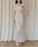 MQTIME  -  French Style Vintage Polka Dot Long Dress Summer Stylish Lace Patchwork Female Clothing Flying Sleeve Elegant Bag Hip Dresses