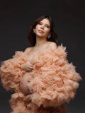MQTIME  -  Boho Tulle Maternity Cape, Cloud-Style Feathered Overskirt, Flowing Wedding Dress Alternative, Elegant White Baby Bump Cover