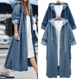 MQTIME  -  Fashion Streetwear Overcoat Chic Long Hooded Outwear Women Casual Denim Jacket Single-breasted Cardigan Ankle Length Coat