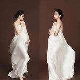 MQTIME  -  White Maternity Photography Props Maxi Maternity Gown Silk Cloth Maternity Dress Elegant Satin Shooting Photo Pregnant Dress Plu