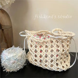 MQTIME  -  Fairycore Floral Straw Bag Purse Women Summer Holiday Large Capacity Woven Handbag Ladies Retro Cute Beach Bag Aesthetic