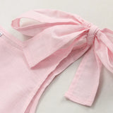MQTIME  -  Girls Linen Adjustable Ribbon Dress Summer New Children's Casual Loose Cotton And Linen Lovely Pink Dresses With Pockets TZ273