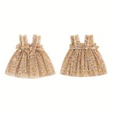 MQTIME  -  Photography Clothing  Adorable Daisy Print Sleeves Tulle Dress Golden  Elegant Lace Mesh Skirt For Photo Shoot