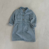 MQTIME  -  Autumn New Girls Denim Dress Children Long Sleeve Lapel Princess Dress For Baby Girl Denim Casual Dress Kids Clothes