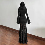 MQTIME  -  Fall 2025 New Women's Solid Color Slim High Waist Street Fashion Hooded Long Sleeve Dress