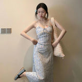 MQTIME  -  Dresses Women Sleeveless Floral Printed Bandage V Neck Backless Lace Patchwork Sweet Elegant Party Dress Female Casual