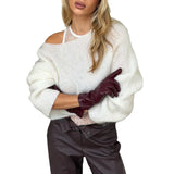 MQTIME  -  Women's Clothing Autumn New Item Sweet and Fresh Loose Round Neck Long Sleeved Knitted Sweater Top