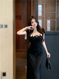 MQTIME  -  Women Mint Mambo Style Short Sleeved Dress Women's Summer Korean Chic Waist Slimming A line Long Dresses