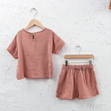 MQTIME  -  Children's Casual Daily Suit 100% Cotton Muslin Summer New Boys And Girls Loose T-Shirt + Drawstring Shorts 2pcs Sets