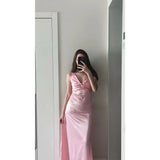 MQTIME  -  SilkySatin Dress SensualSexy VNeck LowBack Dress FigureFlatter TieBack Adjustable Dress SlimFit Evening FloorLength Gown