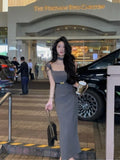 MQTIME  -  Summer New Korean Elegant Sex Appeal Dresses Simple Solid Color Evening Party Prom Vestidos Women Chic One Piece Clothing