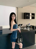 MQTIME  -  Tight Tube Top Hem Irregular Denim Slim Sexy Hip Dress Korean Style Fashion Streetwear Female Clothes