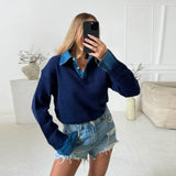 MQTIME  -  Elegant Fashion Women's Polo Shirts Stylish Loose Casual-chic Denim Knitwear Commuter Classic Retro Office Women Fall Streetwear