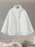 MQTIME  -  Elegant Cloak Women Loose High Neck A Line Hidden Button Coats Female Spring New Fashion Solid Soft Chic Cloaks Lady