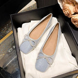 MQTIME  -  Fashion Bowknot Sequin Flats Shoes Woman Square Toe Shallow Comfy Shoes Office Soft Sole Loafers Ladies Ballerina Muje 2024