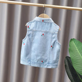 MQTIME  -  2-8 Years Old Girls Denim Vest Turn Down Collar Sleeveless Kids Cartoon Jean Jacket Spring Autumn Casual Kids Outerwear