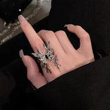 Mqtime 2PCS SET Punk Irregular Liquid Metal Butterfly Adjustable Open Rings For Women Aesthetic Egirl Gothic Trend Insect Y2K Jewelry