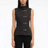 MQTIME  -  New new Chinese retro design single-breasted stand-up collar sleeveless sweet cool women's vest top