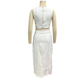 MQTIME  -  Two Piece Set Summer Elegant Hollow Out Irregular Solid Sleeveless High Waist Top A Line Slit Midi Skirts Sets Streetwear