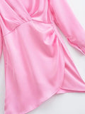 MQTIME  -  Women Long Sleeve Lapel Dress Solid Color Summer Fashion Streetwear Female Pleated Dresses Office Lady Elegant Shirt Dress