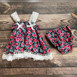 MQTIME  -  Baby Costume Girl Dresses Newborn Baby Girl Flower Cotton Printed Fabric Suspender Bib Set For Birthday Photography