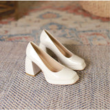 Mqtime Single Shoe Women  New Chunky Square Head Mary Jane Line with Shallow Mouth Waterproof Platform Heels