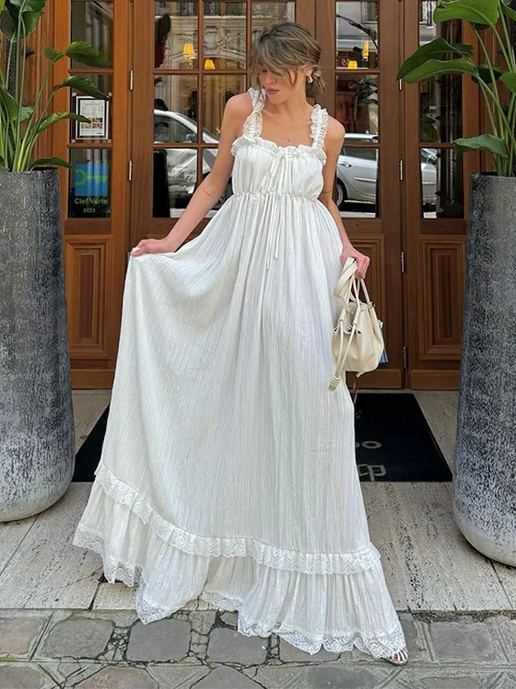 MQTIME - Women Elegant White Lace Patchwork Strap Maxi Dress Sexy Back mqtime MQTIME - Women Elegant White Lace Patchwork Strap Maxi Dress Sexy Back mqtime