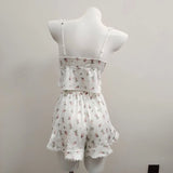  MQTIME  -  Floral patchwork camisole shorts pajama set, rustic style, spring and autumn pure desire thin home clothes for girls