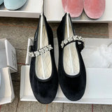 MQTIME  -  Velvet Rhinestone Ballet Flats Shoes Women Shiny Crystal Elegant Mary Janes Shoes Ladies Casual Streetwear Daily Soft Loafers