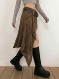 MQTIME  -  Y2k Irregular Design Hole Vintage Solid Low Waist Folds Knitted Women's Skirts