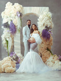  MQTIME  -  Dreamlike White 3 Pieces Maternity Dress Photoshoot Rose Cape платье для беременных Mermaid Sets Outfit Dress