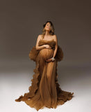 MQTIME  -  New Arrival Pleated Mesh Pregnancy Dresses For Photo Shoot Puffy Ruffles Tulle Maternity Dress Strapless Mesh Long Prom Gowns