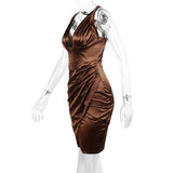 MQTIME  -  Summer Women's Clothing Deep V Neck Backless Sexy Elegant Party Dress For Woman Polyester Short Bodycon Ruched Sleeveless