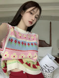 MQTIME  -  Sweet Flower Jacquard Sleeveless Y2k Top Womens Clothing Sweater Knitwears Vest Pullover Korean Fashion Chalecos Para Mujeres