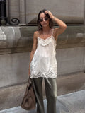 MQTIME  -  Solid Lace Patchwork Sling Tops Lady Casual Sleeveless V Neck Chic Loose Backless Short Vest Summer Vacation Street Wear