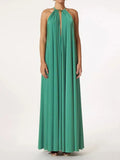 MQTIME  -  Women's Vibrant Yellow Halter Wrap Maxi Dress Deep V-neck Sexy Pleated Long Evening Dresses Elegant Photoshoot Dress