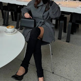 MQTIME  -  Korean Version of Elegant Temperament, Solid Color Lapel Lace-up Woolen Jacket Women's 2025 Fall/winter New Wholesale