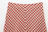  MQTIME  -  Women Elegant Red Plaid Skrit Sets Short Sling Top Camis High Waist Midi Skirts Summer Casual Holiday Beach Outfits