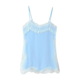 MQTIME  -  Solid Lace Patchwork Sling Tops Lady Casual Sleeveless V Neck Chic Loose Backless Short Vest Summer Vacation Street Wear