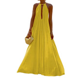 MQTIME  -  Summer Maxi Dress for Women Casual Sexy Deep V-Neck Halter Neck Sundress Sleeveless A-Line Draped Long Dresses Female