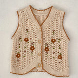 MQTIME  -  Spring and Autumn New Baby Clothing, 0-3year-old Female Baby, Embroidered Knitted Sweater, Vest Small Coat