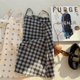 MQTIME  -  Spring and Summer Girls' Clothing Korean Kid's Sleeveless Camisole Dress Children's Classic Plaid Slings Dress Match with Top