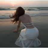  MQTIME  -  Sexy Halter Bead Backless Maxi Dresses Women Fashion Sleeveless High Waist Slim  A-line Dress Lady Summer Evening Party Robes