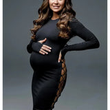 MQTIME  -   New Maternity Photography Dresses Split Long Bodycon For Photo Shoot Sexy Cut Out Black Maxi Backless Pregnant Baby Shower Party