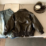 MQTIME  -  Boys Girls Jacket Spring Autumn New Arrival Tops Trendy Fashion Zipper Korean Style Faux Leather Jacket Coat