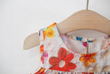MQTIME  -  2Piece Summer Kids Dresses For Girls Korean Fashion Flowers Print Chiffon Sleeveless Cotton Toddler Dress+Hat Baby Clothes B035