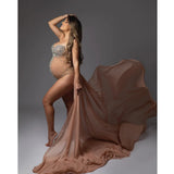  MQTIME  -  Maternity Photography Sexy Goddess V Neck Rhinestones Pearls Luxurious Stretch Jumpsuits Dress For Photo Shoot Props