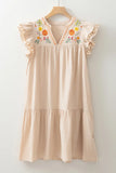 MQTIME  -  Cotton Boho Dress V Neck Petal Sleeve Embroidery Hippie Midi Dress Holiday Style Loose Fit Vestidos Ethnic Dresses