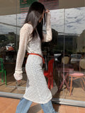 MQTIME  -  Korean See-through Lace Dress Women 2025 Summer Spring Fashion Long Sleeve Dresses Female Streetwear Chic Party Evening Dress