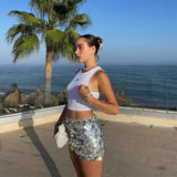 MQTIME  -  Y2K Sequin Mini Skirt for Women Sexy Female Low Waist Hip Package Short Party Skirts Fashion Summer Glitter Vacation Beachwear